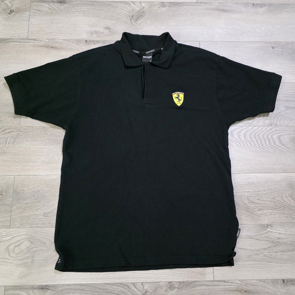Vtg Ferrari Men's L Black Short Sleeve‎ Big Logo T-shirt Exotic Car Top Shirt